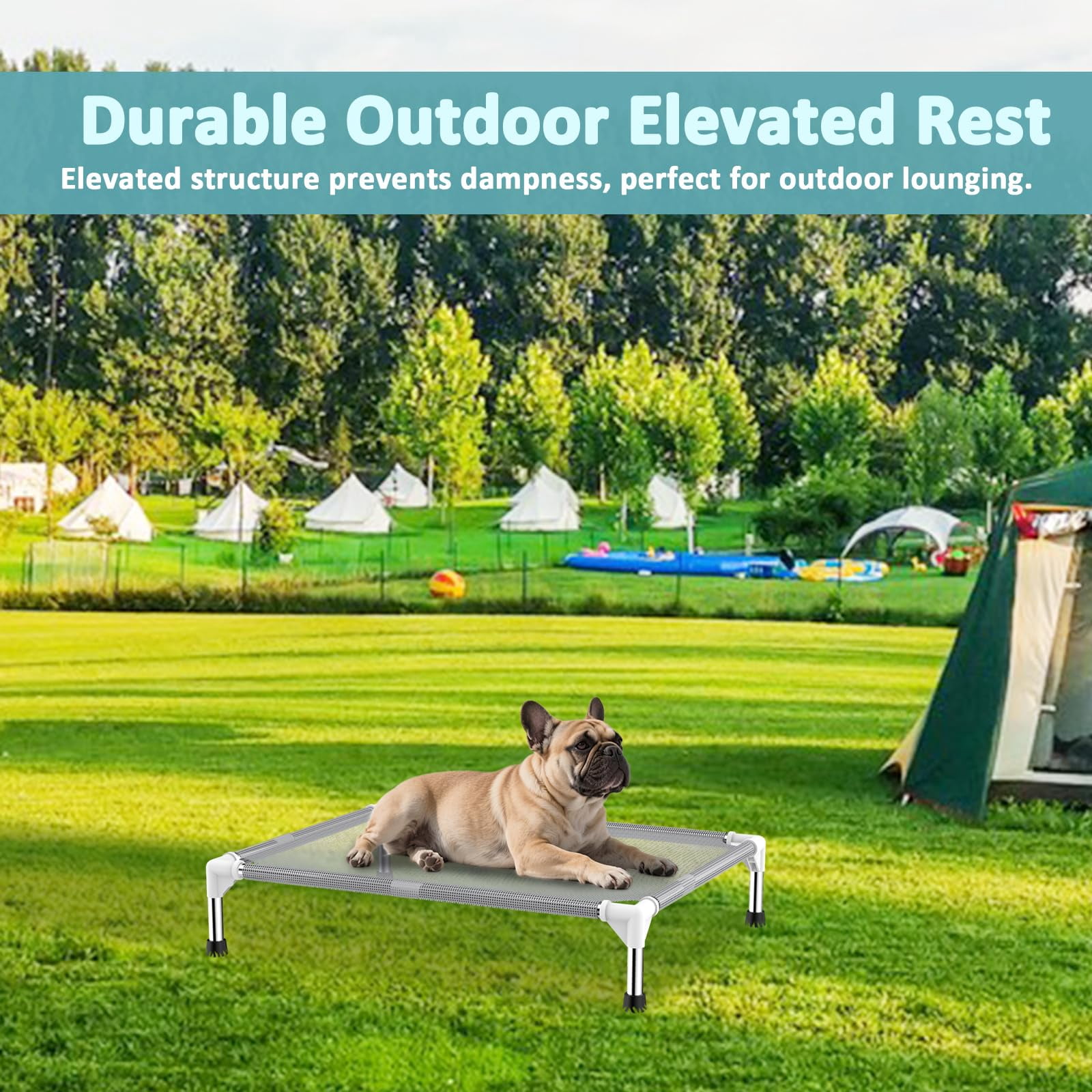 Elevated Dog Bed With Teslin Fabric - Lightweight For Medium Dogs  Waterproof & Washable Breathable Mesh Raised Pet Indoor Outdoor Use Anti-slip Easy Clean