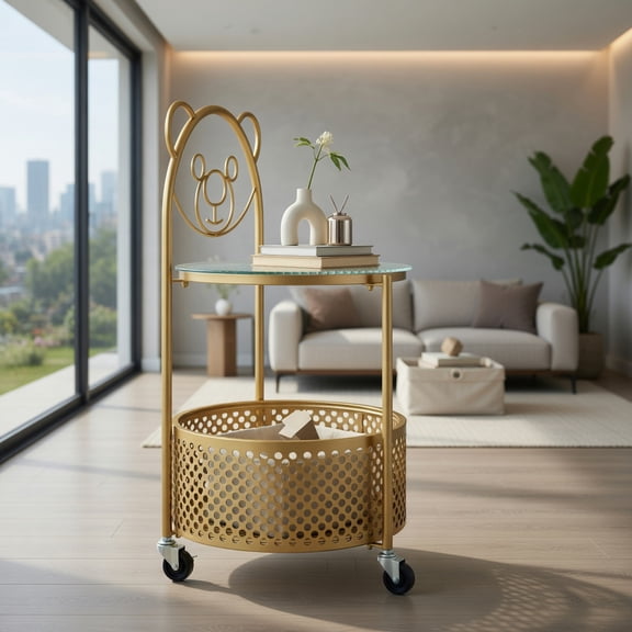 Kadyn End Tables,Side Tables,Modern Sofa Side Table on Lockable Wheels for Living Room Bedroom Study-Gold