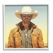 Stupell Industries Cowboy at Sunset Abstract Painting White Framed Art Print Wall Art, 17 x 17