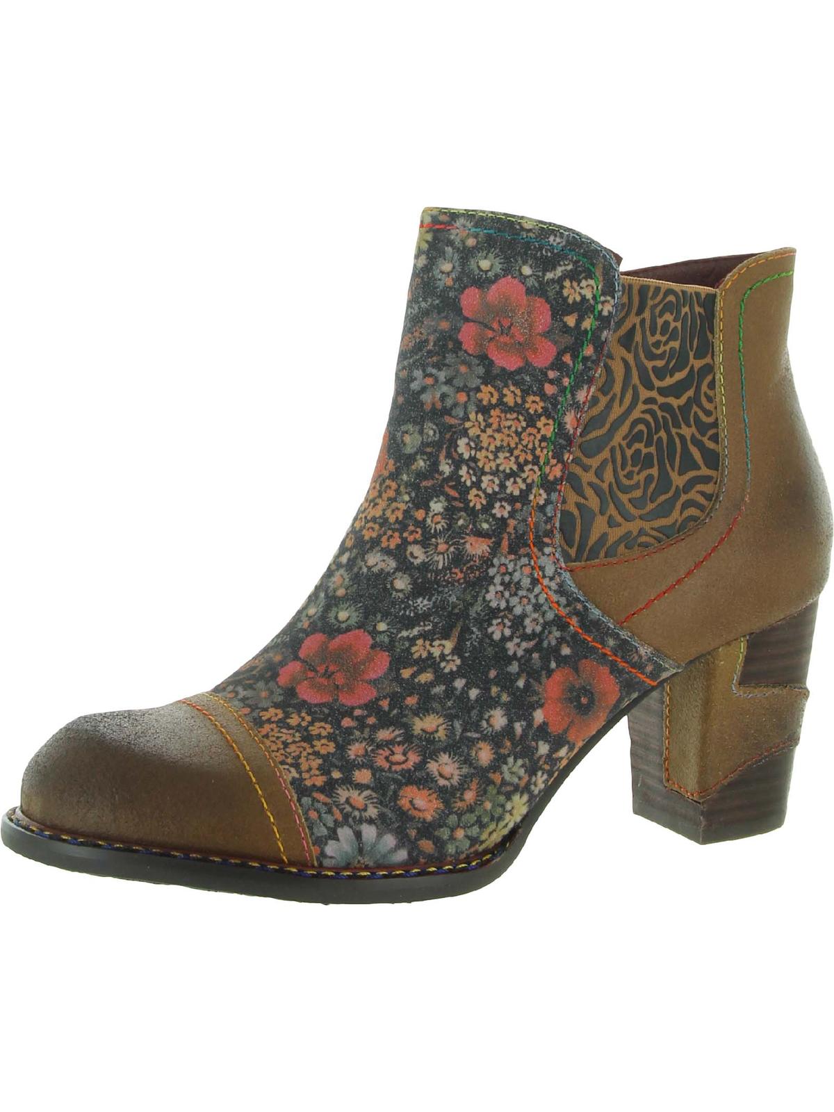 L'Artiste by Spring Step Womens Melvina Leather Floral Ankle Boots