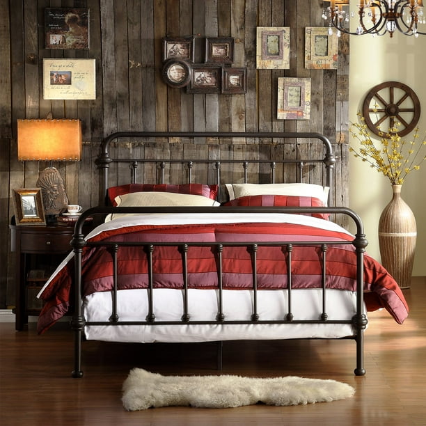 Weston Home Nottingham Metal Queen Bed, Antique Dark Bronze Walmart