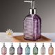 thumbnail image 1 of Botella de Vidrio Azul con Rayas Horizontales para Jabón Líquido | Dispensador de Champú y Gel de Ducha de Presión | Capacidad de 350 Ml | Decoración para El Hogar, Baño y Cocina, 1 of 6