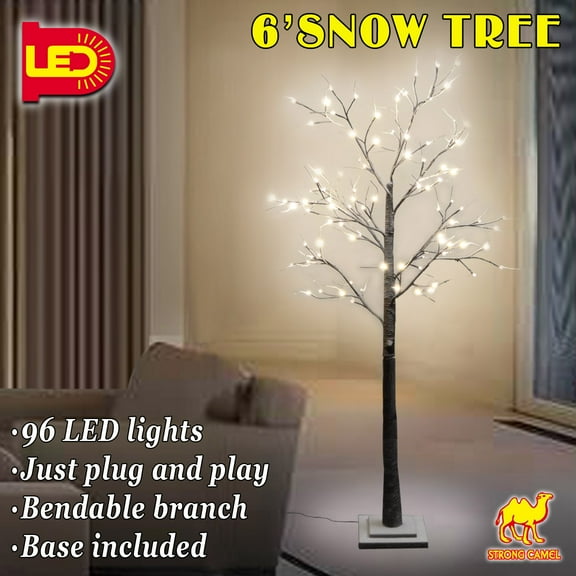Strong Camel NEW 6FT 96L LED Snow Tree Snow Flake Decoration Light,Indoor and Outdoor Use, Warm White