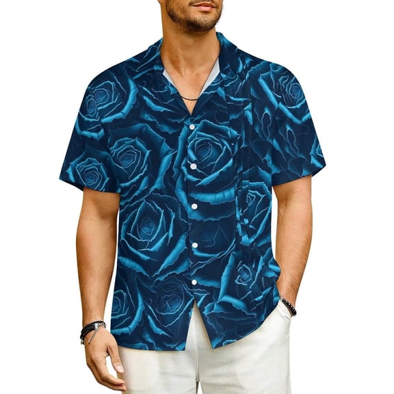 Blue Rose Floral Hawaiian Shirt For Men Beach Vintage Flowers Casual Shirts Short Sleeve S