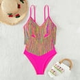 thumbnail image 2 of Jjayotai Women's Fringe Trim Swimwear Clearance, Spaghetti Strap Sleeveless One Piece Swimsuit Pink XL, 2 of 8