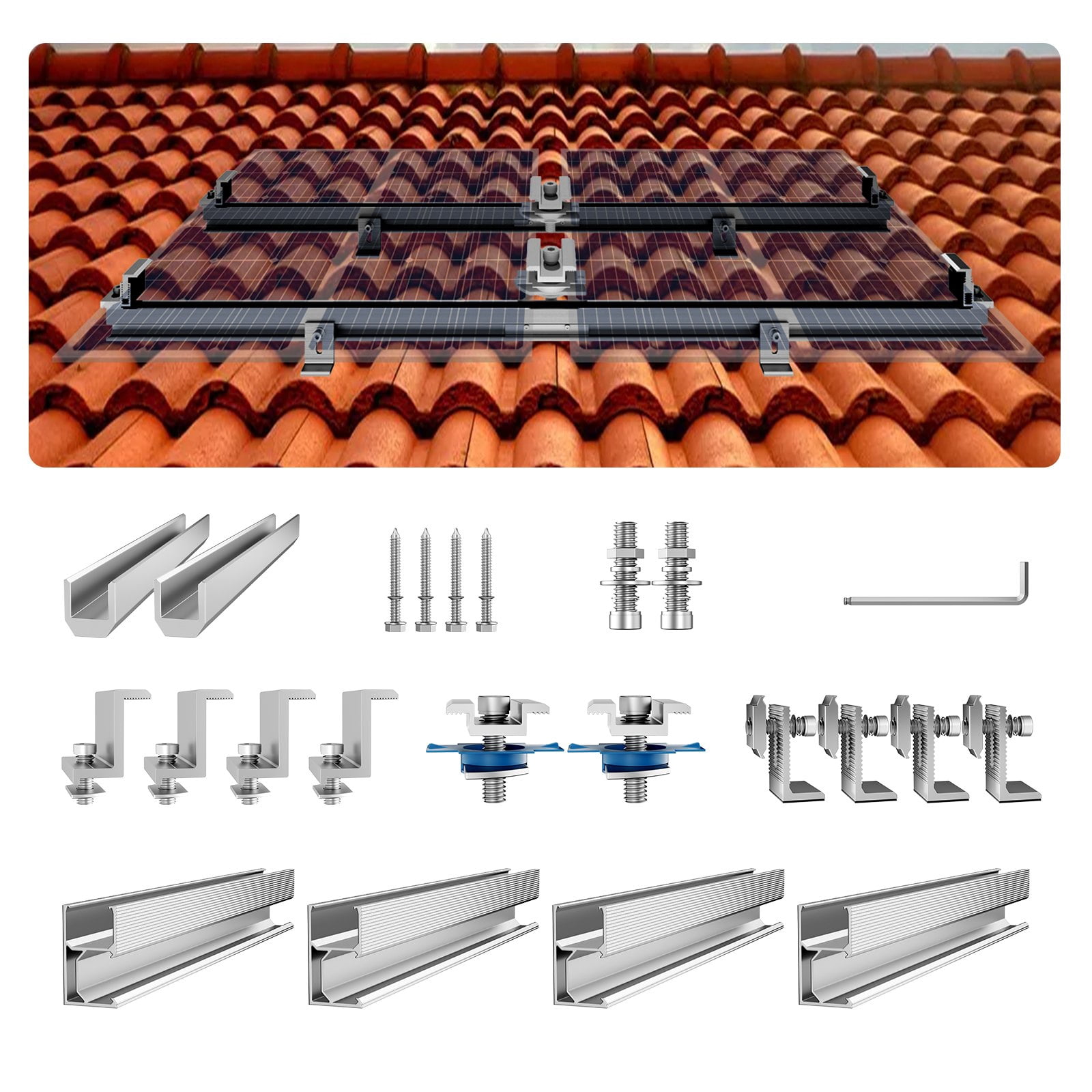 VEVOR Solar Panel Mounting Brackets Kit  Adjustable for Various Roofs, Durable Installation Solution