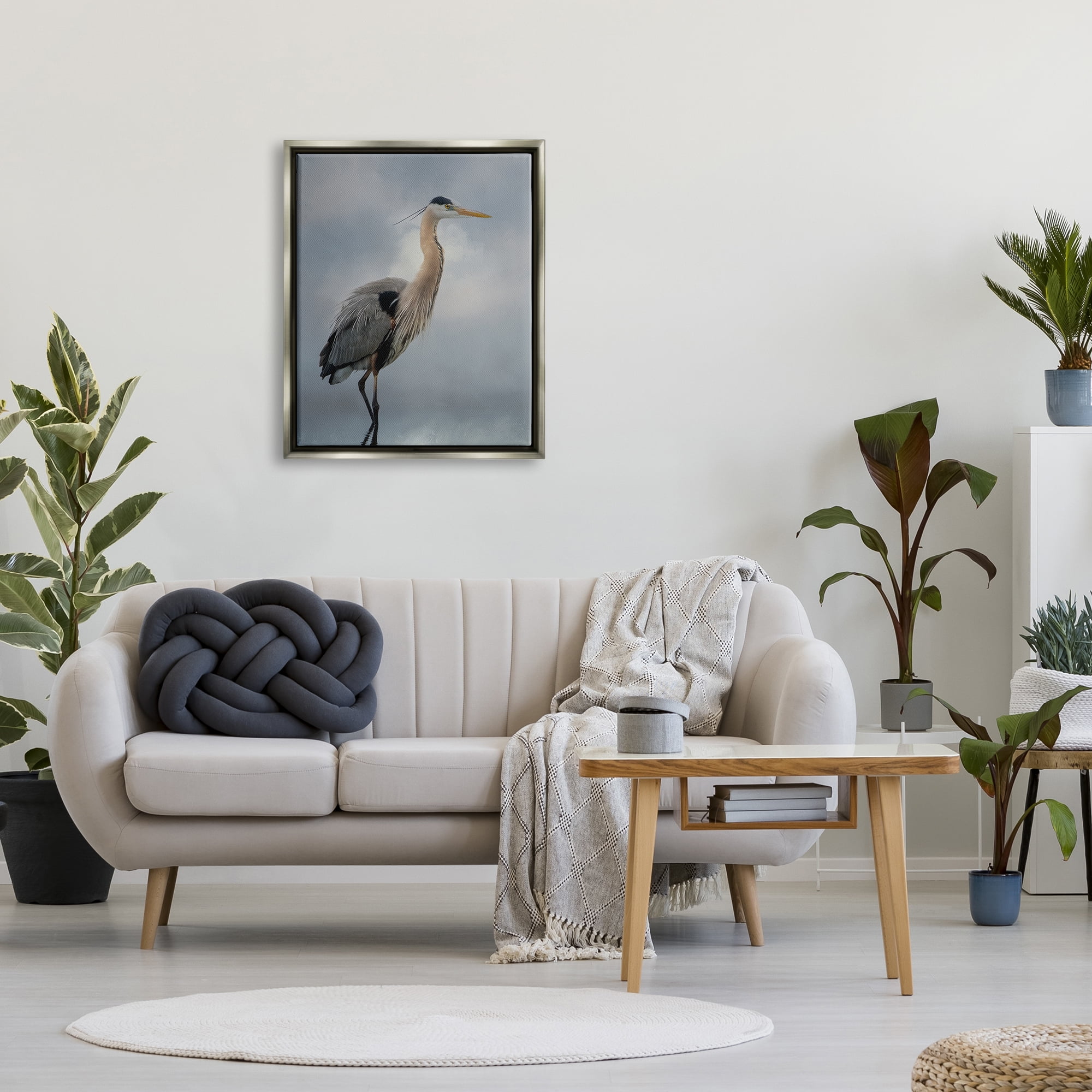 Stupell Perched Egret Water Reflection Animals & Insects Photography Gray Floater Framed Art Print Wall Art