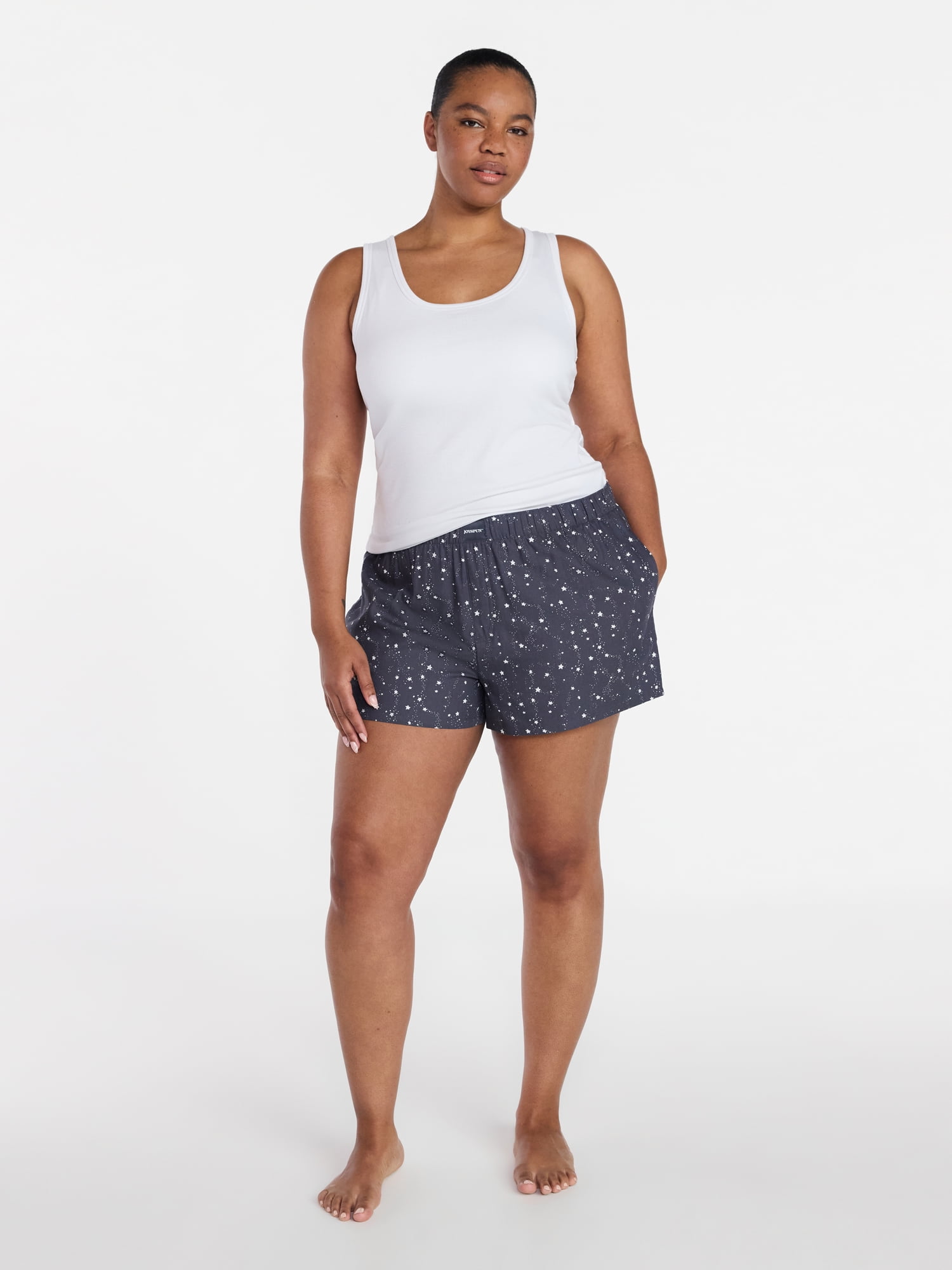 Joyspun Women's Woven Pajama Boxer Shorts, 3'' Inseam, Sizes XS-3X
