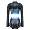 thumbnail image 4 of Xnihocha Womens Pcs Metallic Shiny Set Rave Outfits Long Sleeve Cropt Tops With Shorts Bottom For Halloween Blue L, 4 of 5