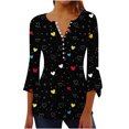 thumbnail image 3 of VKOYWKM Tunic Tops for Women Valentine's Day Shirts 3/4 Bell Sleeve Button V Neck Henley Shirt Cute Love Heart Print Pleated Empire Waist Tunic Blouses, 3 of 6