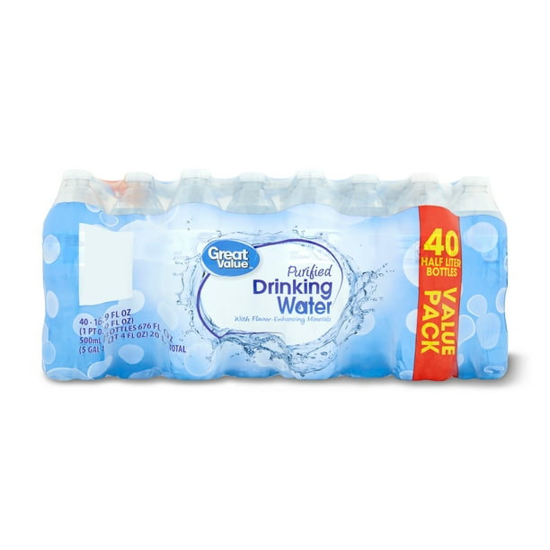 Great Value Purified Drinking Water, 16.9 Fl Oz, 40 Count Bottles