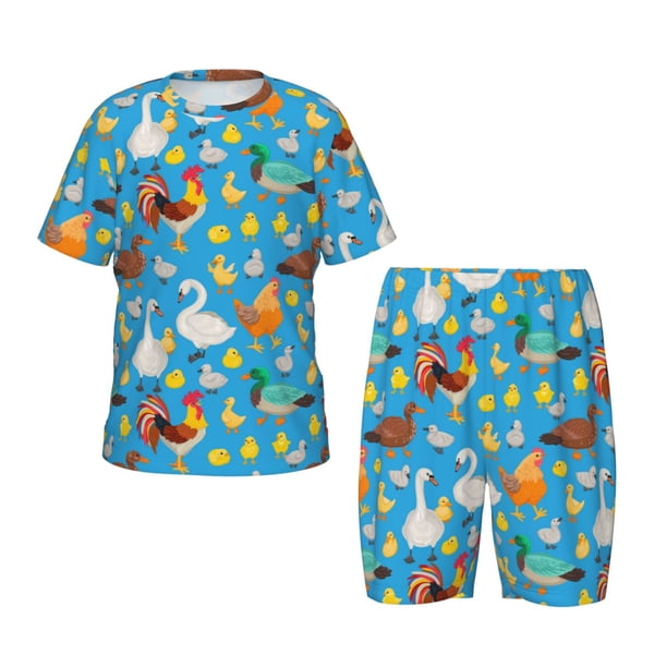 Balery Rooster And Chickens Conjunto de Pijama Infantil de Manga Corta con Estampado – Ropa de Dormir de Algodón Suave-Medium