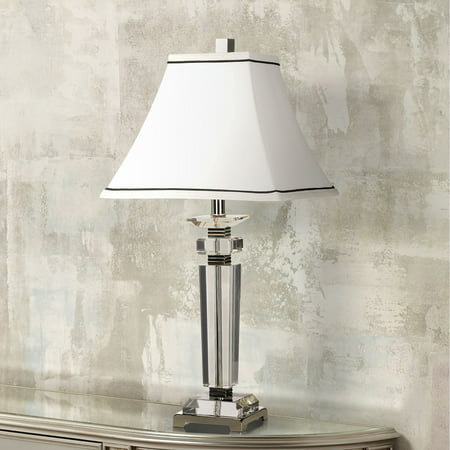 Vienna Full Spectrum Modern Table Lamp Crystal Column Flared Bell White Shade for Living Room Family Bedroom Bedside