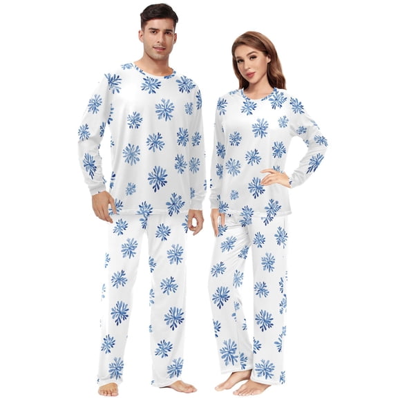 Matching Pajamas for Couples Snowflake Blue His and Hers Pajamas Sets Soft Long Sleeve Sleepwea