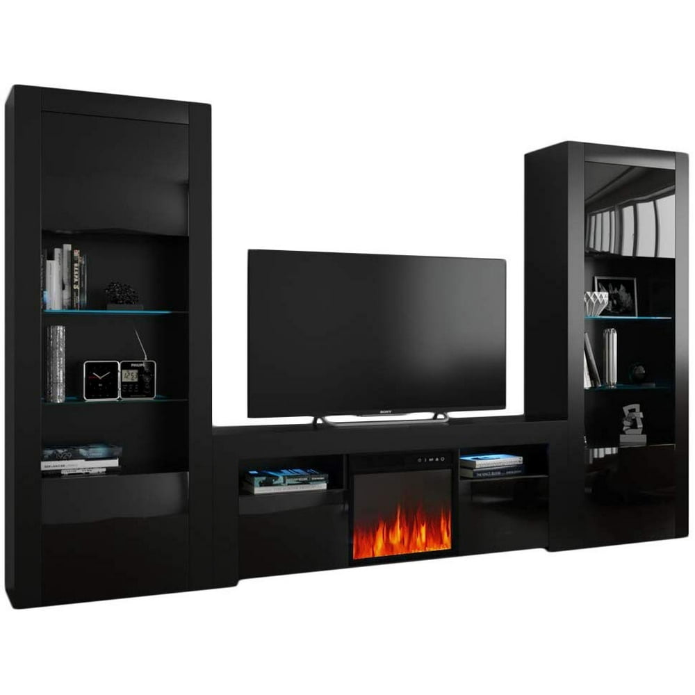 Milano Set 145EFBKBK Electric Fireplace Modern Wall Unit