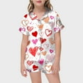 thumbnail image 2 of Kids Pjs Girls Valentines Pajamas for Children Heart Print Short Sleeve Button Down Top and Shorts Two Piece Sleepwear with Pockets Red 8 Years-9 Years, 2 of 4