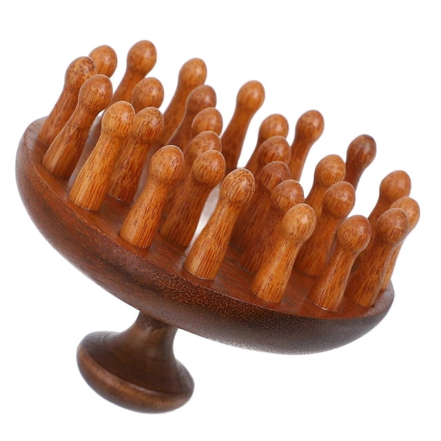 Peine masajeador de cuero cabelludo de madera con dientes anchos antiestáticos para un suave masaje del cuero cabelludo y para usar en viajes.