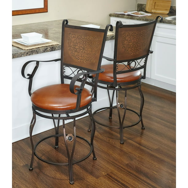 Powell Big Tall Copper Stamped Back, Counter Stool With Arms