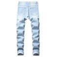thumbnail image 3 of Men's Ripped Distressed Destroyed Straight Fit Washed Denim Jeans Pants Male Ripped Straight Leg Slim Fit Denim Pants, 3 of 7
