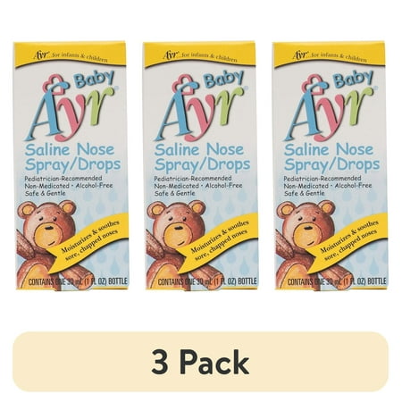 (3 pack) Ayr Baby Saline Nasal Spray/Drops, 1 Oz.
