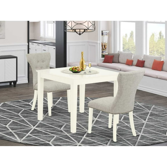 East West Furniture Oxford 3-piece Wood Dining Set in Linen White/Doeskin