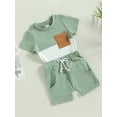 thumbnail image 3 of Bagilaanoe 2pcs Toddler Baby Boy Short Pants Set Short Sleeve Contrast Color T-Shirt Tops + Shorts 3T 4T 5T Kids Casual Summer Outfits, 3 of 8