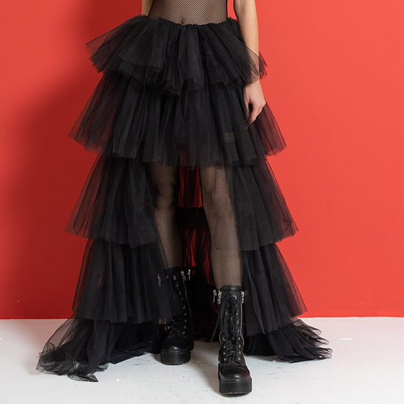 HGIEYS Women's High Low Tutu Skirts Sweet Elastic Waist Tulle Layered Ruffles Mesh Long Tiered Skirt