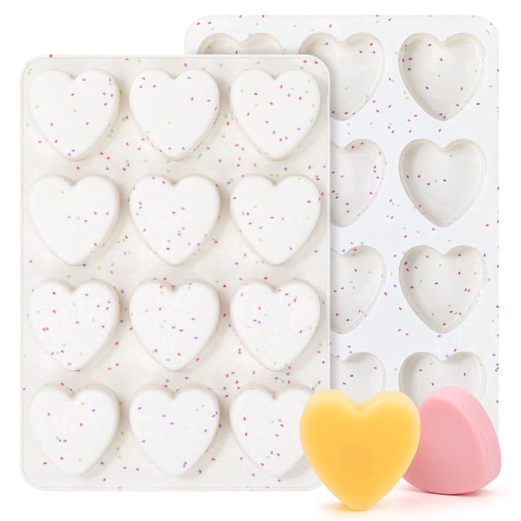 Syltano Silicone Heart Mold, 12-Cavity Non-Stick Baking Tray for Muffins and Mousse, Food-Grade Heart Shaped Silicone Molds with Colorful Speckles, Easy Release for DIY Dessert and Soap Making