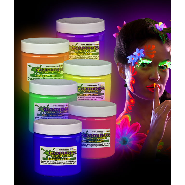 Glominex Glow Body Paint 1oz Jars - 6 Colors Assorted
