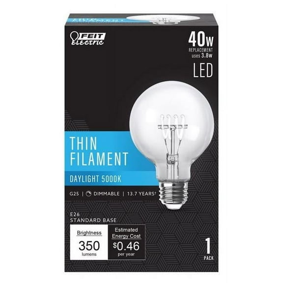 E26 5000 K Thin Filament Incandescent Light Bulb, Day Light