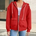 thumbnail image 2 of ManxiVoo Women's Zip Front Hooded Sweatshirt Oversized Pullover Jacket Athletic Training Wear Comfortable Casual Style L Size Red, 2 of 6