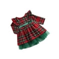thumbnail image 2 of Qiylii Christmas Plaid Dress, Fly Sleeve O-Neck Mesh Patchwork One-piece Dress, 2 of 7