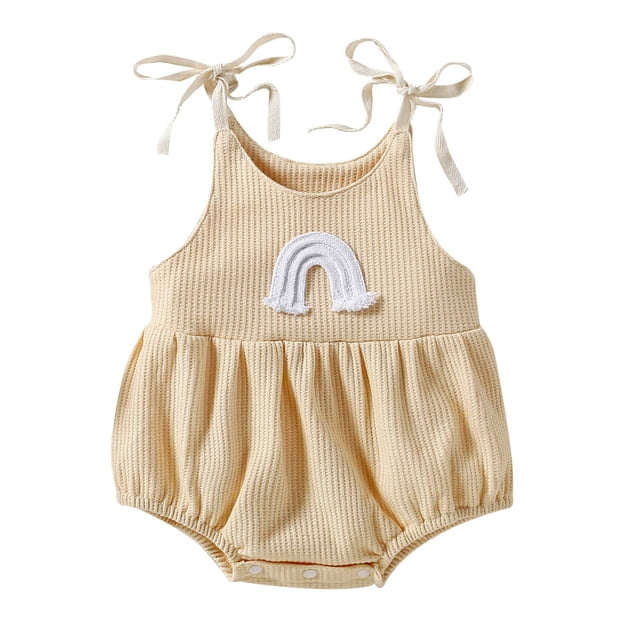 MeetoTime Baby Boys Girls Solid Color Sling Jumpsuit Newborn Infant Summer Beach Rompers 0-24M