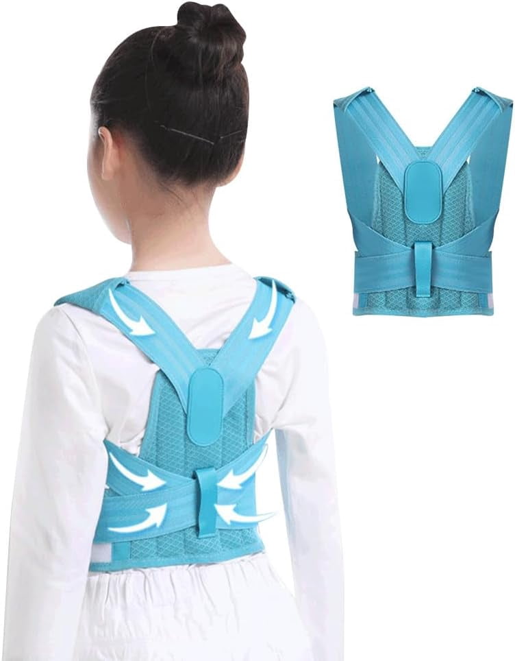 Children Back Posture Corrector Brace Adjustable Back Shoulder Neck Clavicle Support Spine And Lumbar Support Hunchback Correction Belt For Boys And Girls (Color : Blue, Size : L)