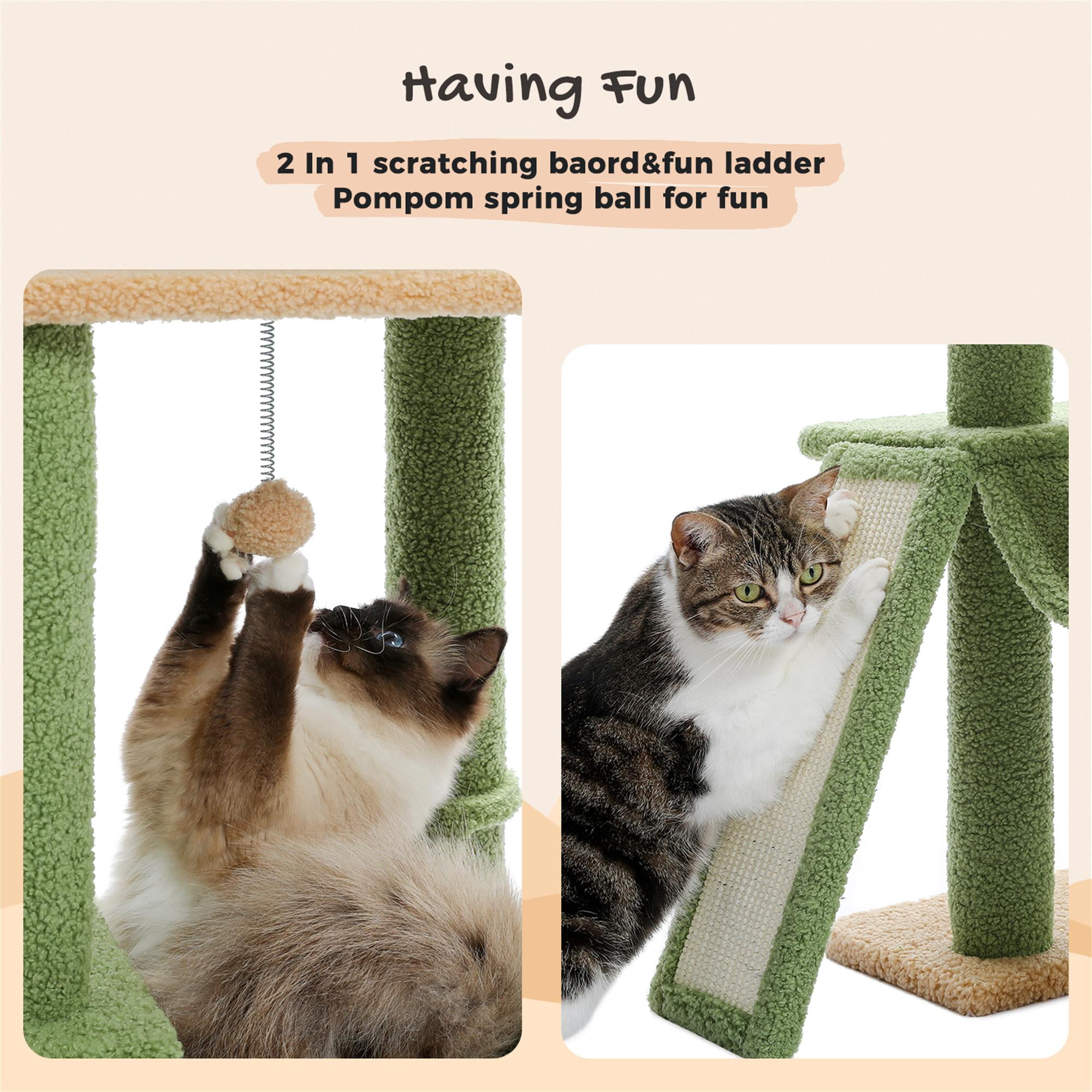 Kadyn Adjustable Height(85-112 in) Cat Tree Tower Floor to Ceiling with 7 Tiers Cat Climbing Activity Center, Cozy Hammocks, 5 Platforms for Indoor Cats, Green