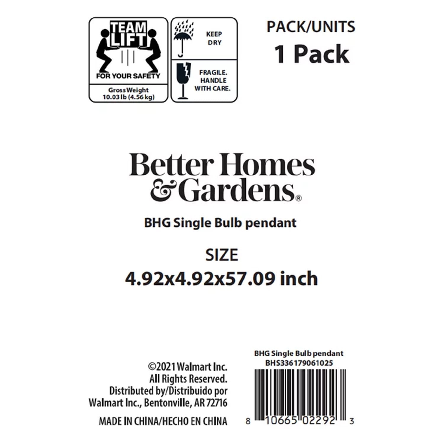 Better Homes & Gardens 57" Architectural Pendant Light, Adjustable Cord, G40 LED Decorative bulb