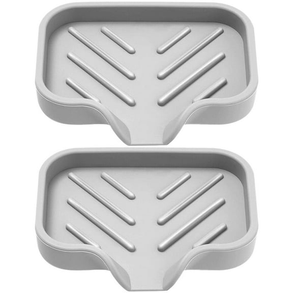 2-Pack Silicone Soap Dishes with Drainage, Non- Bar Soap Holders for Bathroom Countertop and Kitchen Sink
