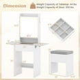 thumbnail image 3 of Costway Vanity Desk with Mirror & Lights, Stool, 2 Drop Leaf Tables, Charging Station White, 3 of 10
