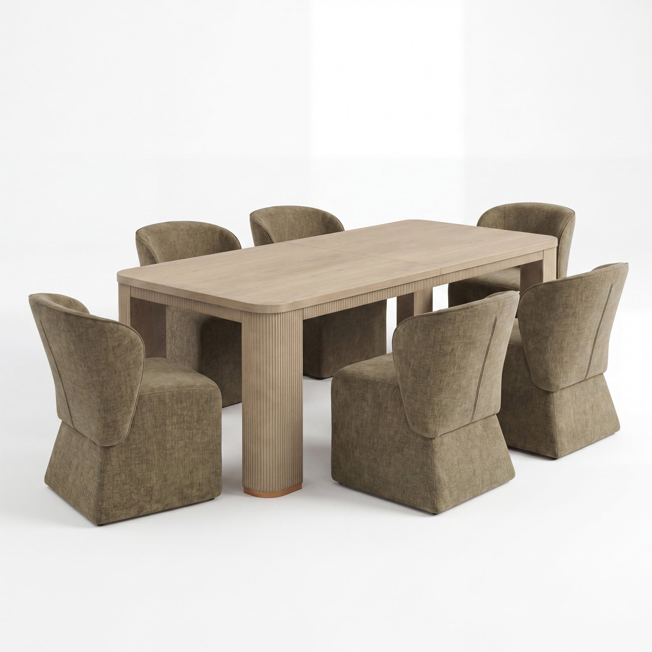 Christopher Knight Home 7-Piece Modern Dining Set, 90" Table with Upholstered Chairs, Light Ash+Olive Green
