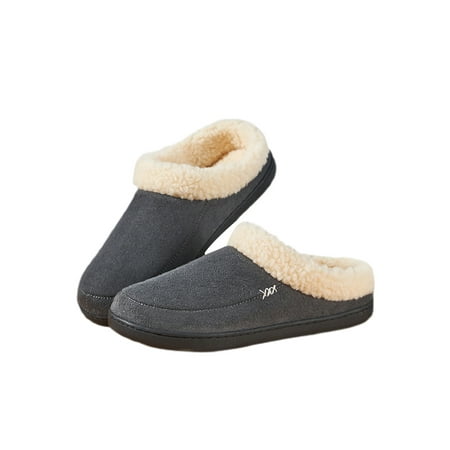 

Fangasis Mens Cozy Plush Slippers Closed Toe Fuzzy Slipper Cold Weather Comfortable Moc Clogs Dark Gray 9-9.5