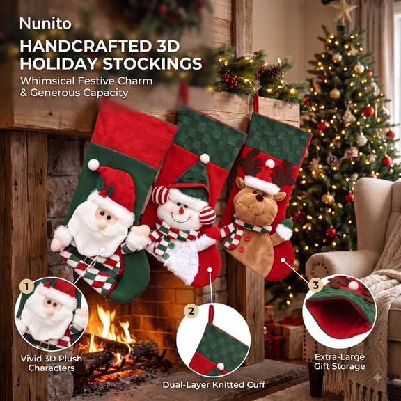 3D Christmas Stocking Santa Snowman Reindeer Xmas Character Knitted Applique for Family Holiday Fireplace Mantel Tree Stair Wall Door Christmas Party Decorations by MPOISVA