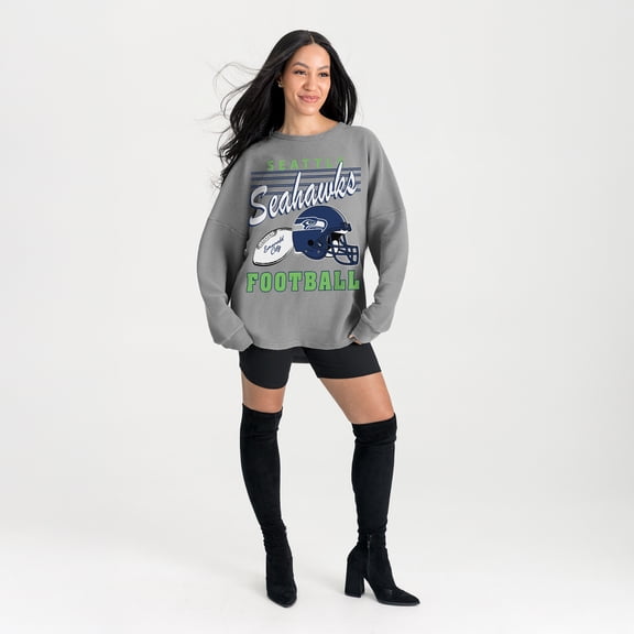 Women's Gameday Couture Gray Seattle Seahawks Oversized Sweet Victory Corded Sweatshirt