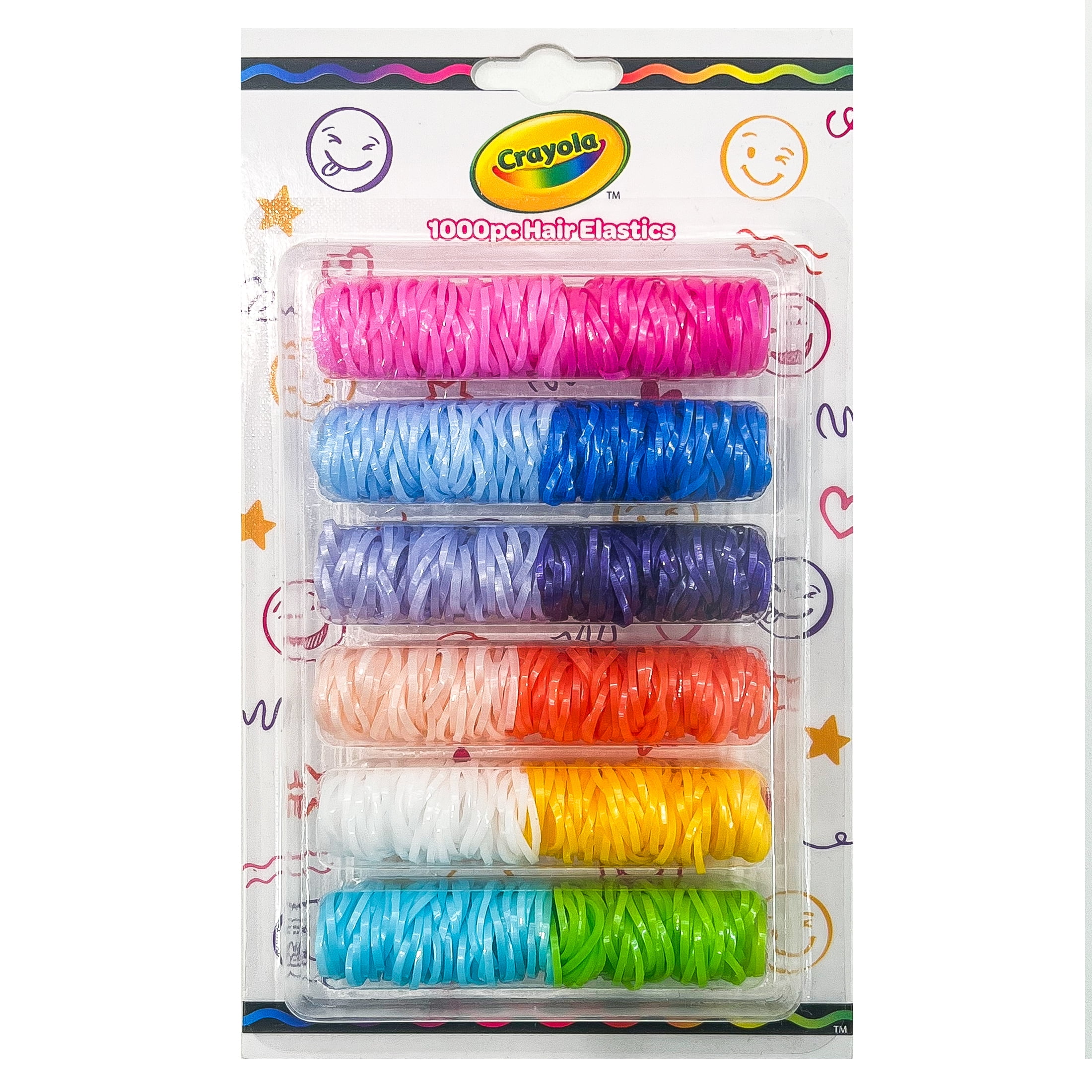 (3 pack) Crayola Girls Medium Elastic Hair Ties, Assorted Colors, Polybond, 1000 Count