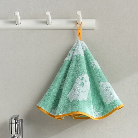 Halloween Hand Towel Round Ghost Design 19 Inch Soft Fleece Absorbent Kitchen Bathroom Decor Holiday Gift Pink Green Cute Spooky Towel