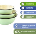 thumbnail image 7 of Novomoskovsjka Posuda Mint Coolness Enamel Serving Bowl Set of 3 pcs Shatterproof Enameled Steel Fruit and Salad Bowls for Cooking Enamel Mixing Bowl for Indoor and Outdoor Use Metal Bowls, Green, 7 of 7