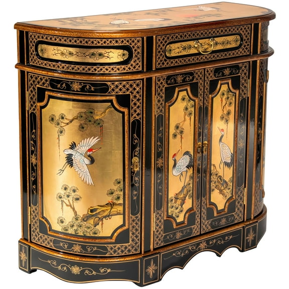 Red Lantern Gold Lacquer Cabinet - Cranes