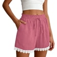 thumbnail image 6 of yillto Womens Shorts High Elastic Waist Ruffle Hem Causal Shorts Knee Length Loose Shorts with Pockets, 6 of 7