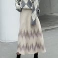 thumbnail image 3 of comerut Women Fall Winter Skirt High Waist Elastic Waist Color Matching Knitted A-line Big Swing Warm Soft Thick Commute Midi Skirt, 3 of 8
