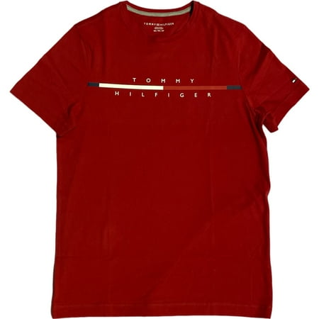 NEW Tommy Hilfiger Men's Crew Neck Short Sleeve Logo Cotton T-shirt Red (112267), LARGE