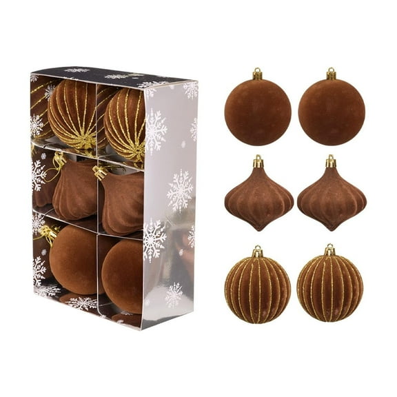 HomeDM 6Pcs Velvet Christmas Balls Brown Flocked Ornaments Balls for Christmas Tree Shatterproof Hanging Xmas Balls 8cm/3.15" Velvet Balls for Christmas Wreath Wedding Party Decorations